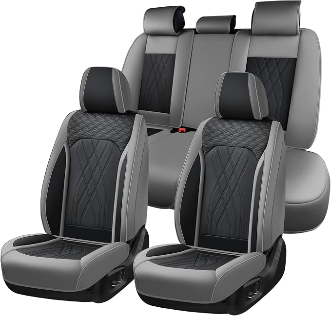 FLORICH Car Seat Covers Front Seat Waterproof Faux Leather Seat Covers for Cars Premium Breathable Car Seat Protector Interior Covers Non-Slip Universal Fit for Most Car Truck SUV, Gray&Black - Image 9