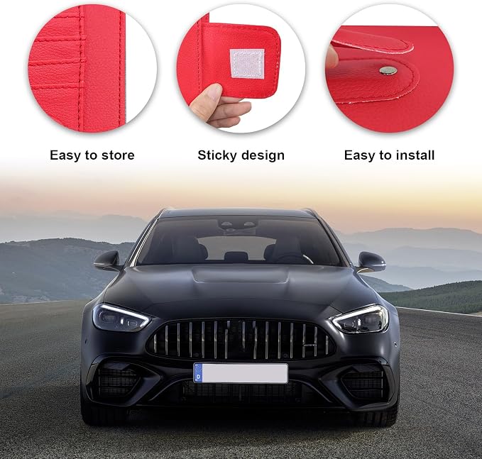 Dickno 2PCS Small Leather Car Sun Visor Organizer, Multifunctional Auto Visor Document Holder with Sunglasses Clip, Universal Car Interior Organizer for Drving License, Card, Pen (Red) - Image 3
