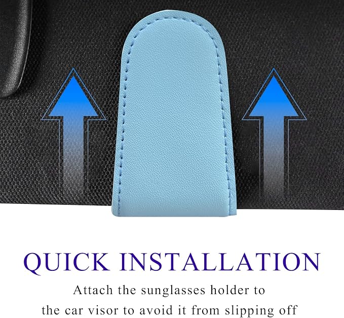 KVAEY Bling Sunglass Holder for Car Visor, Magnetic Leather Visor Clip Glasses Holder with Sparkling Rhinestones, Crystal Visor Ticket Card Clip for Women Girls, Car Accessories (Blue & White) - Image 6