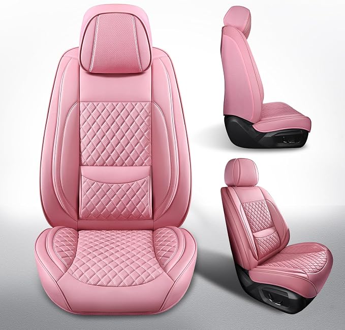 Front Seat Covers,2PCS Seat Covers Full Coverage Leather Seat Cover | Seat Covers Pink,Leather Car Seat Covers,2PCS Front Car Seat Protector For SUV Sedan Truck For Families,Pets,Commuter - Image 4