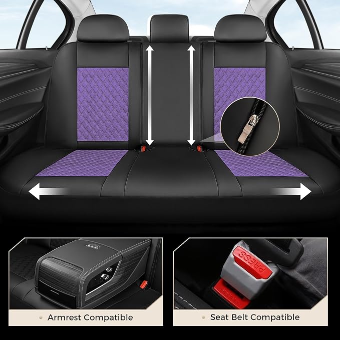 Coverado Car Seat Cover 5 Seats, Leather Seat Covers Full Set, Durable Waterproof Car Seat Protectors, Black and Purple Seat Cover, Spill-Proof Automotive Seat Covers Universal Fit for Most Cars - Image 2