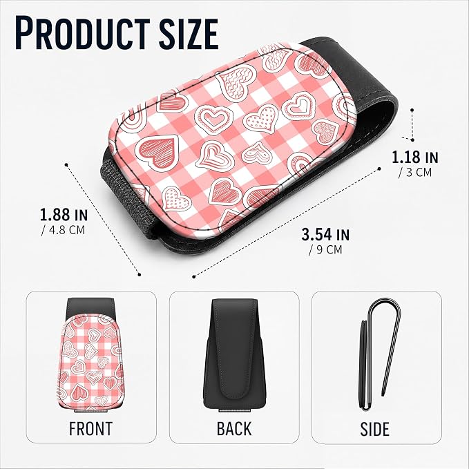 Leather Magnetic Sunglass Holder for Car Sun Visor, Cute Eyeglass Ticket Card Hanger Clip, Universal Auto Interior Accessories for SUV Pickup Truck, Heart Plaid - Image 3