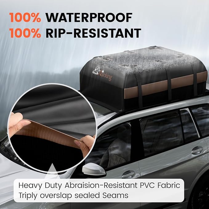 Car Rooftop Cargo Carrier Bag, 15 Cubic Feet Waterproof Roof Cargo Bag for Sedan SUV Minivan, Fit Vehicles with/Without Roof Rack, Sidebars & Crossbars - Max Size 44" L x34 W x17 H - Image 3