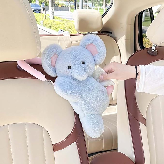 Tissue Box Cover Plush Tissue Box Holder for Car, Home, Decorative Holder/Organizer for Bathroom Vanity Countertop, Nightstands, Office Desk-Fuzzy Elephant - Image 2