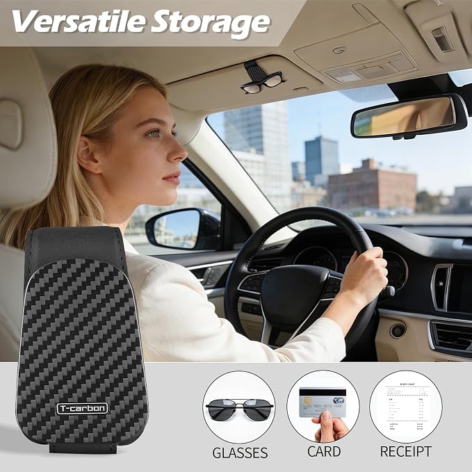 T-carbon Sunglass Holder for Car Sun Visor | Magnetic Leather Glasses Holder,Carbon Fiber Sunglasses Holder and Ticket Card Clip, Car Visor Accessories,Matte Black - Image 3