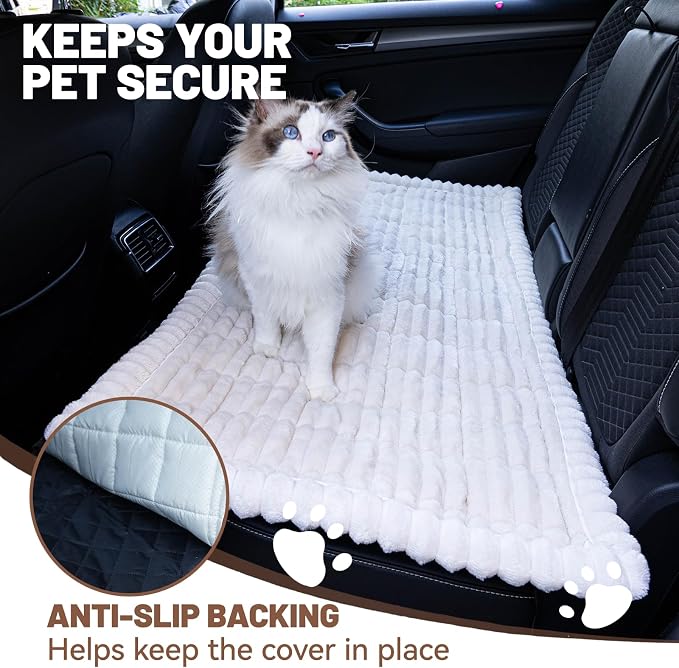 Dog Car Seat Waterproof Bed Cover Back Seat White 23.6”x51” | Nonslip Soft Comfortabl Pet Bed Mat Car Blanket for Travel Backseat Extender Seat Covers Dog Bed for Cars Trucks and SUVs - Image 3