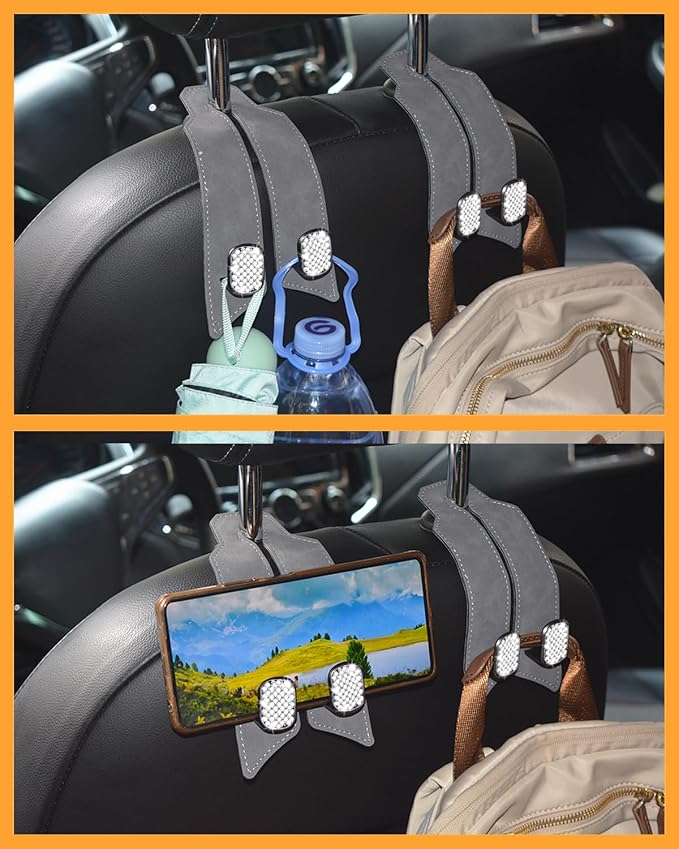 Purse Hook for Car, Car Hooks for Headrest Universal Purse Holder for Car, Bling Car Seat Hooks for Headrest, Car Seat Back Storage Hook (4 Pack, Gray) - Image 4