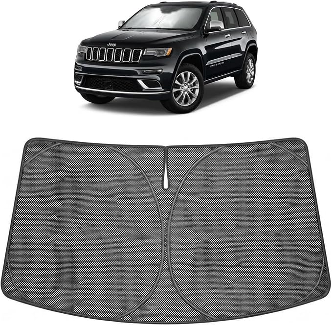 Proadsy Custom Fit 2014-2026 Jeep Grand Cherokee Car Windshield Sun Shade | Ice Crystal Micro-Refraction Blocks 99% UV, Drops Cabin Temp 54°F. Foldable Full Coverage for Summer Parking/Camping Privacy by Proadsy