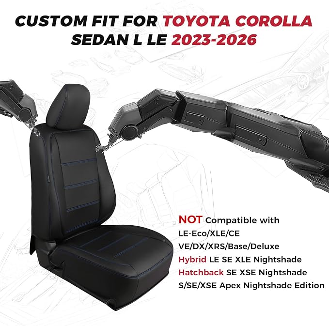 FREESOO Custom Leather Seat Covers for Toyota Corolla LE 2023-2026 | Sedan, Full Set, Waterproof, Airbag Compatible, Scratch-resistant, Anti-slip, Protector Cushion, Durable Material, Easy-clean - Image 2