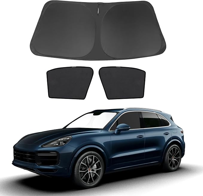 3PCS Car Window Shades Front Windshield Sun Shade Foldable Window Shade Custom Fit for 2019-2025 Porsche Cayenne Accessories Car Shades for Front Windows Anti-UV Rays Block Heat by FannycCargoCover