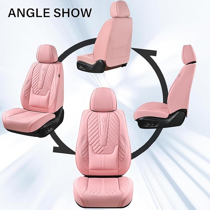 Coverado Seat Covers Front Seats, Car Seat Cover Protector with Lumbar Support, Waterproof Car Seat Cushion, Leather Seat Covers Carseat Cover Universal Fit for Most Cars，Pink - Image 4