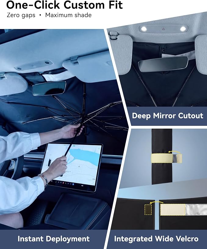 Car Windshield Sun Shade Umbrella, Foldable Sunshade Cover, Large | Front Window Visor, UV Rays, Heat Protection, Custom Fit, Cool Interior, Shield & Protector Accessories, Sunshades, SUV Truck - Image 6