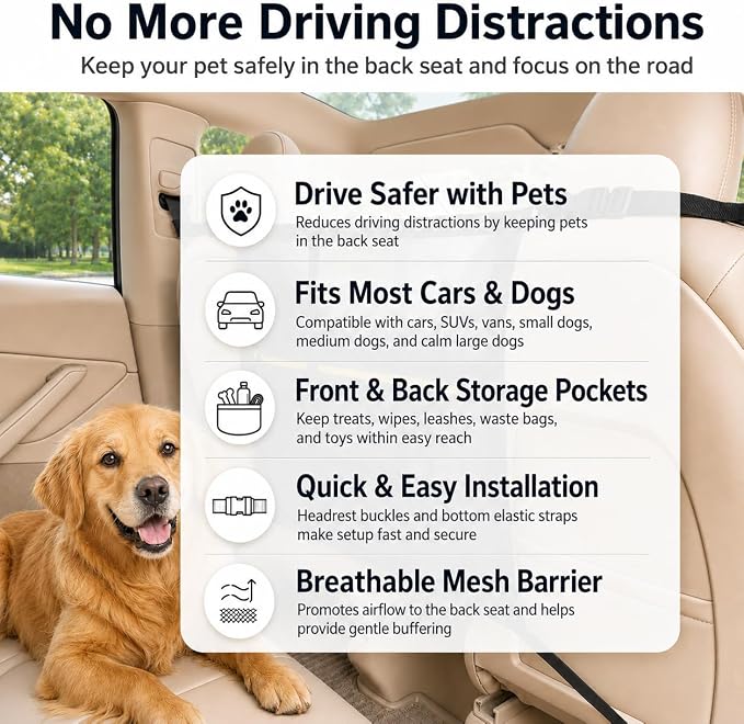 Dog Car Barrier for SUV, Truck & Sedan, Safer Driving | Double-Layer Car Divider for Dogs with Mesh Organizer, Car net for dogs, Breathable & Easy to Install - Image 2