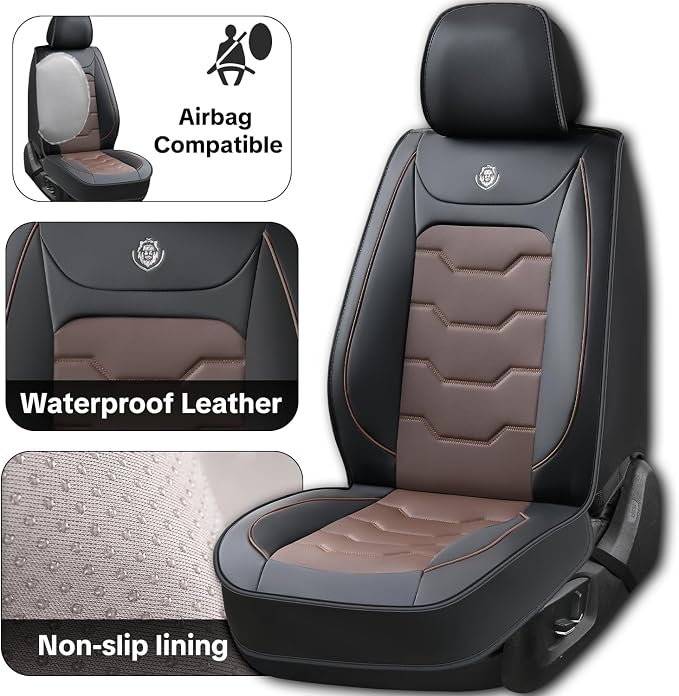 Car Seat Cover Full Set Kit, Universal Car Seat Cover for Cars, Waterproof Leather, Protect & Upgrade Car Interior, Airbag Compatible, Easy to Install & Clean, for SUV, Pickup Truck, Sedan - Image 4