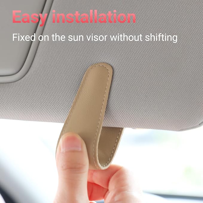 Sunglass Holder for Car Sun Visor Sunglasses Clip Car accessories -Beige | sun visor organizer, ticket card clip, eyeglass sunglasses holder, one-handed magnetic, anti-scratch, car stuff for women men - Image 4