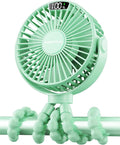 SWEETFULL Portable Stroller Fan with LED Display, 4 Speed Rechargeable Mini Clip On Fan, 360° Rotate Flexible Tripod Better Cooling Small Baby Fan for Car Seat Crib Travel Bike Treadmill (Green) by SWEETFULL