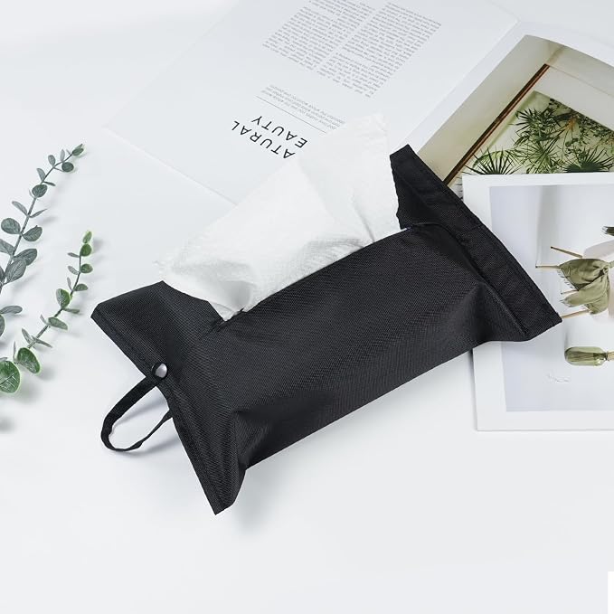 kakaforsa Black Toilet Paper Holder Travel Napkin Holder Reusable Tissue Holder Cloth Tissue Box Cloth Cover Hang Paper Towel Holder Tissue Box Cover Tissue Holder for Car Home Office Desk - Image 8