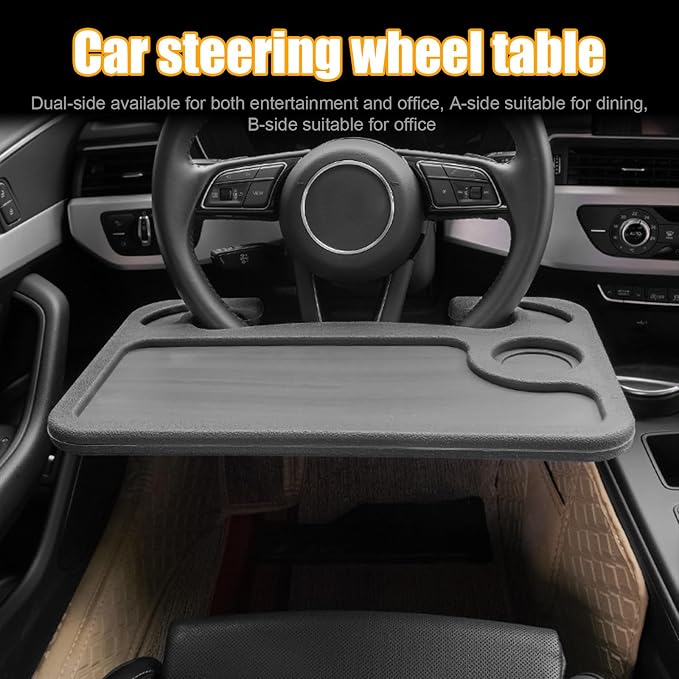 Dickno Car Steering Wheel Desk, Multipurpose Auto Steering Wheel Tray with Drink Holder, Steering Wheel Food Tray for Eating, Universal Vehicle Travel Accessories for Constant Travelers (Black) - Image 6