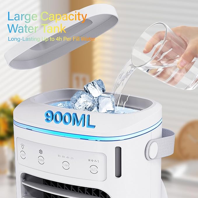 Portable Air Conditioners, 900ML Mini Portable AC,Mini Air Conditioner Fan | 4 Speeds Portable Cooler Fan for Desk, Home, Office, Bedroom, Camping Car - Image 3