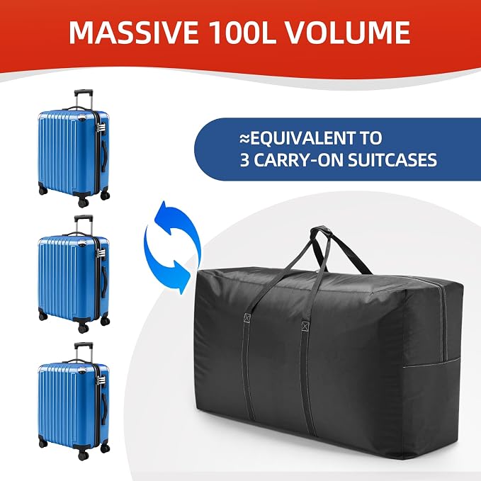 Extra Large travel duffel bag with Strong Handles, Waterproof duffel bag, Durable Zippers, Extra Large Storage Totes for Space Saving and Moving Supplies - Image 7