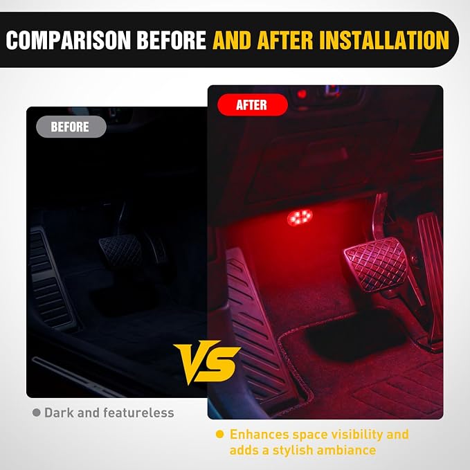 Nilight 4 PCS 7 Colors Wireless Magnetic RGB LED Interior Lights | USB Rechargeable Universal Mini Sticky Footwell Ambient Atmosphere Reading Lamp with Touch Sensor, Portable Night Lighting - Image 4