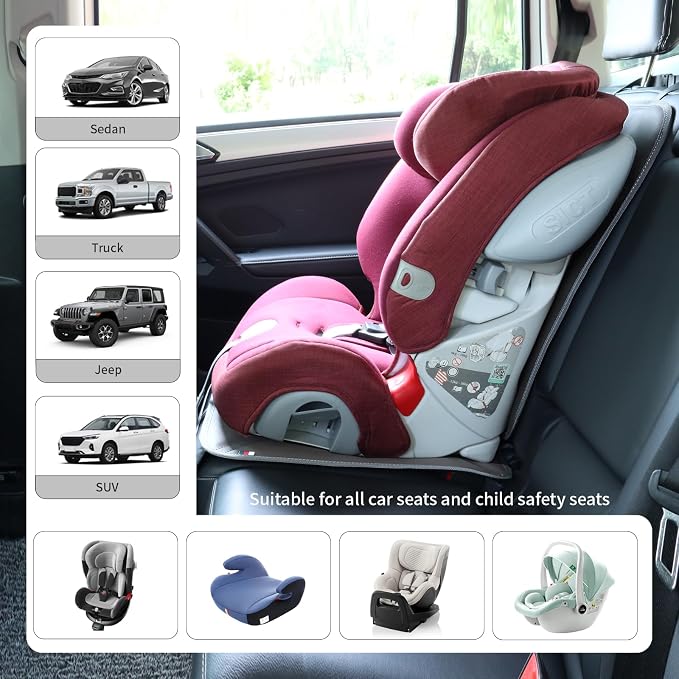 Viaviat Car Seat Protector Leather Waterproof Child Safety Seat Protector Cover with Thick Pad and 2 Large Pockets Durable Kick Mat for All Auto Seat (Brown) - Image 8