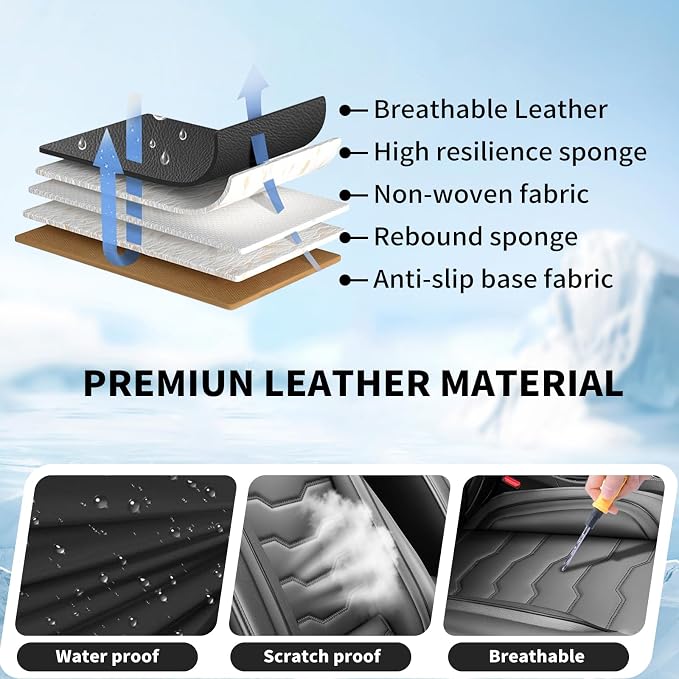 Fit Juke Car Seat Covers Premium Leather for Nissan Juke 2011-2016 2017. Waterproof， Breathable, Scratch-Resistant & All-Weather Seat Cushion Protector（Full Set,Black - Image 7