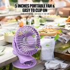 Portable Clip Fan Battery Operated,3 Speeds USB Rechargeable Mini Table Fan with Strong Airflow,360°Rotation Ultra Quiet Personal Desk Fan for Home Office Bedroom Dorm Stroller Camping(Purple) - Image 6