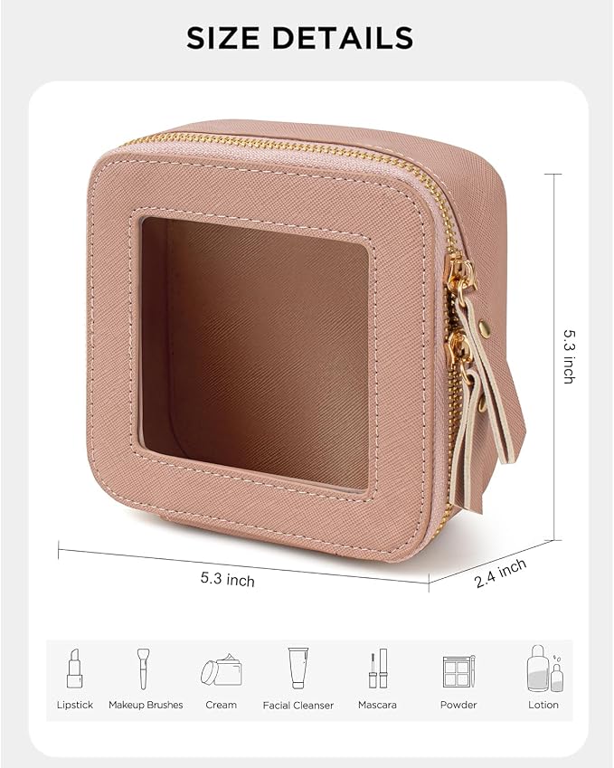 KOTORA Small Makeup Bag for Purse Cute Travel Makeup Bag Clear Cosmetic Bag with Zipper, Car Make Up Bag Organizer Storage Traveling Car Accessories Travel Essentials for Women (Mini Nude Pink) - Image 2