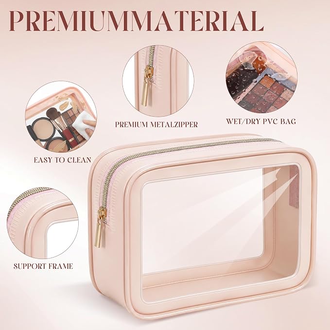 Hsei 6 Pcs Clear Makeup Bags Diaper Bag Organizer Travel Toiletry Bags with Zipper Clear Cosmetic Organizer Car Storage Pouch Bridesmaid Gift for Women Beach Vacation (Skin Tone) - Image 3