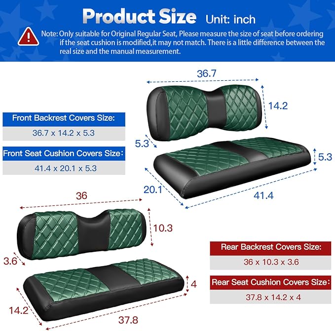 NOKINS Golf Cart Seat Covers 4 Piece Fits Yamaha Drive G29 /Drive2 | Front and Rear Seat Vinyl Covers, Golf Cart Accessories, No Staples(Dark Green&Black) - Image 5