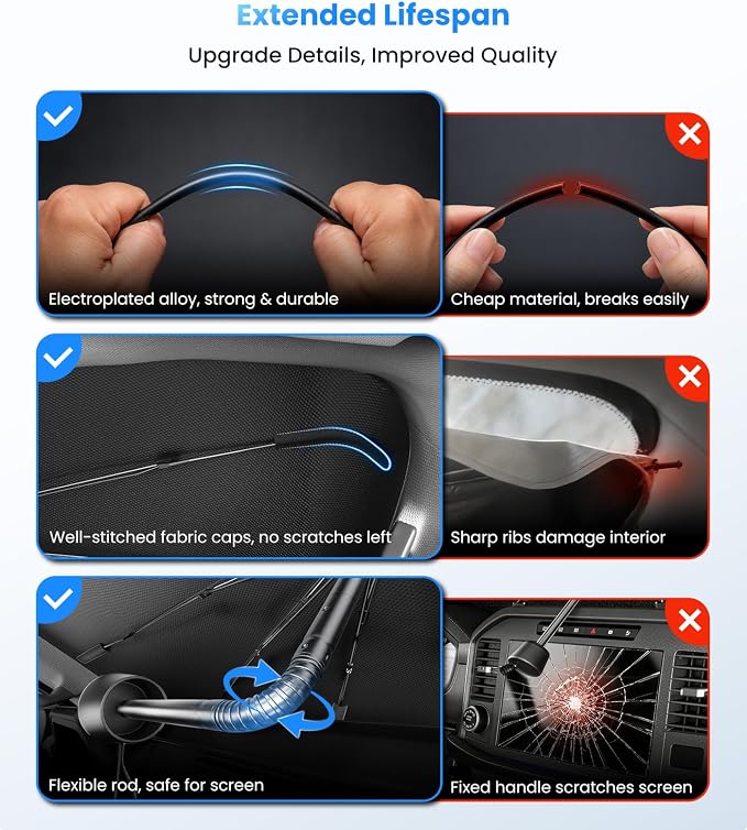 Zanch 2026 Upgraded Windshield Sun Shade Umbrella: Custom Fit for Subaru Outback 2000-2025 Front Window Sunshade, Block UV Rays & Keep Car Cool, 1:1 Scan for Outback, No Gaps & No Scratches. - Image 5