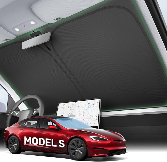 2026 Upgraded Zanch Windshield Sun Shade Tesla Model S 2016-2025 | UV Protection & Heat Reduction, Light-Blocking, Heavy-Duty, Easy to Store&Setup, Keep Interiors Cool, Sun Shield for Parking by Zanch