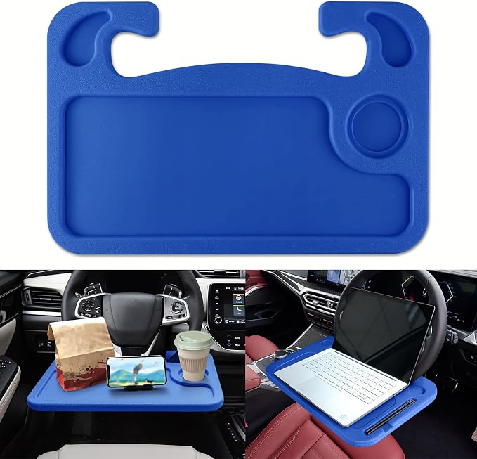 2 in 1 Car Steering Wheel Desk, Car Tray, Car Steering Wheel Desk Tray & Auto Seat Gap Filler Organizer, Multipurpose Travel Auto Steering Wheel Under Table Console for Most Vehicles (Blue) by Unknown