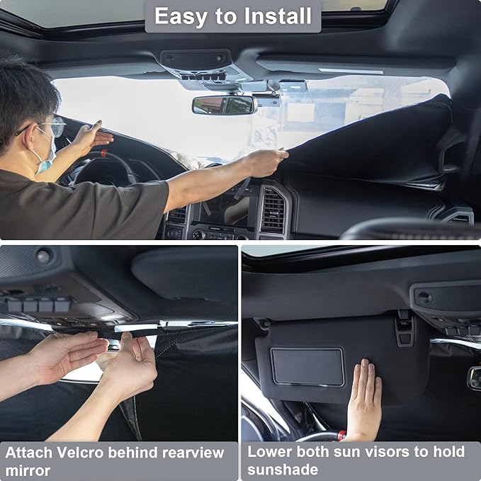 PIMCAR Windshield Sun Shade for Ford F150 2021-2026, Premium 310T Reflective UV Protection, Lightweight Foldable Sun Visor with Storage Pouch - Image 7