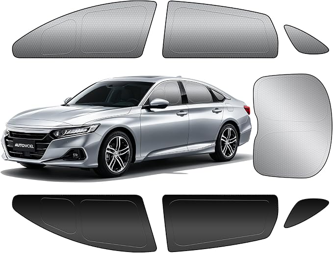Honda Accord Side Window Sun Shade, OEM Laser-Cut Custom Fit Graphene Honeycomb Heat Blocking Privacy Cover, Car Shades for Side Windows, for Baby Kids Pets, Hot Summer Travel, Rear Sunshade, 7PCS by AUTOWOEL