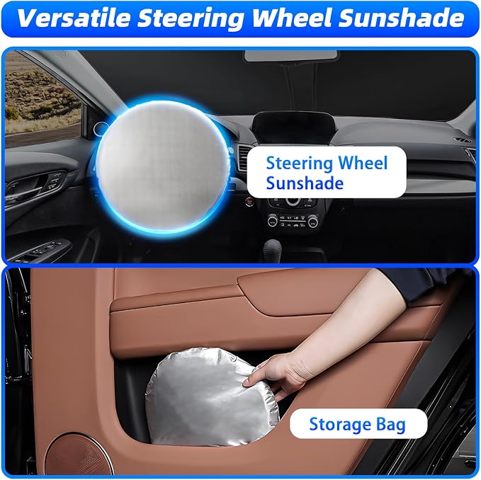 Windshield Sun Shade for Mazda CX-30 2019-2026 Front Window | Windshield Sunshield, Foldable Automatic Car Sunshade with Steering Wheel Cover, UV Protection Keeps Car Cooler - Image 4