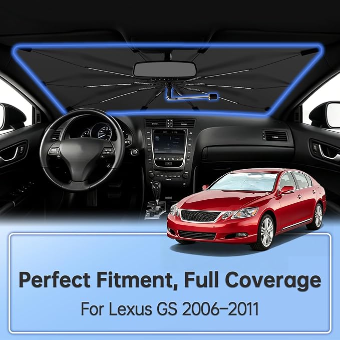Windshield Sun Shade Umbrella for Lexus GS 2006–2011 Front Window | Double Layer Foldable Car Sunshadefor GS,UV Protection Sun Blocker & Heat Shield - Image 2