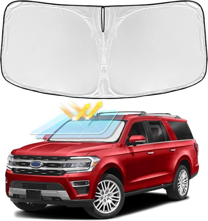 for Ford Expedition 2018-2025 Windshield Sun Shade - 4 Layers Car Sunshade | Front Windows Shade Cover Custom Fit Expedition Sun Visor 250T Retractable Shade Blocks UV Rays Car Accessories by ZOIBVCARSUNSHADE