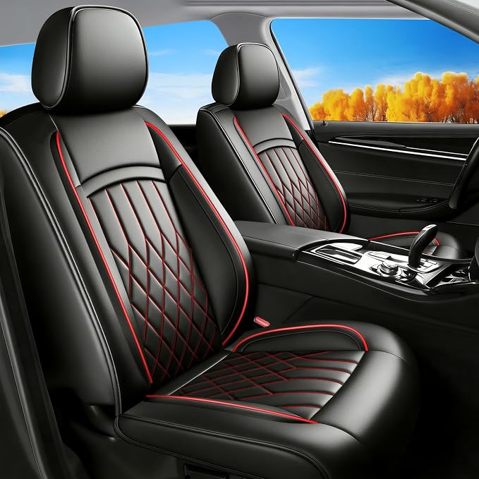 Fit for Prius Car Seat Covers Compatible with Toyota Prius 2001-2026 - Waterproof Breathable Leather Automotive Seat Cushions Protector,Airbag Compatible,Only 2 Front seat Covers(Redline) by Unknown