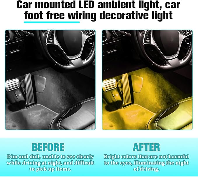 Car Interior LED Light, 4-in-1 USB Port Vehicle Under Dash Ambient Neon Lighting Decoration, Automotive Inside Foot Well Atmosphere Lamp, Universal Fit (Yellow) - Image 5