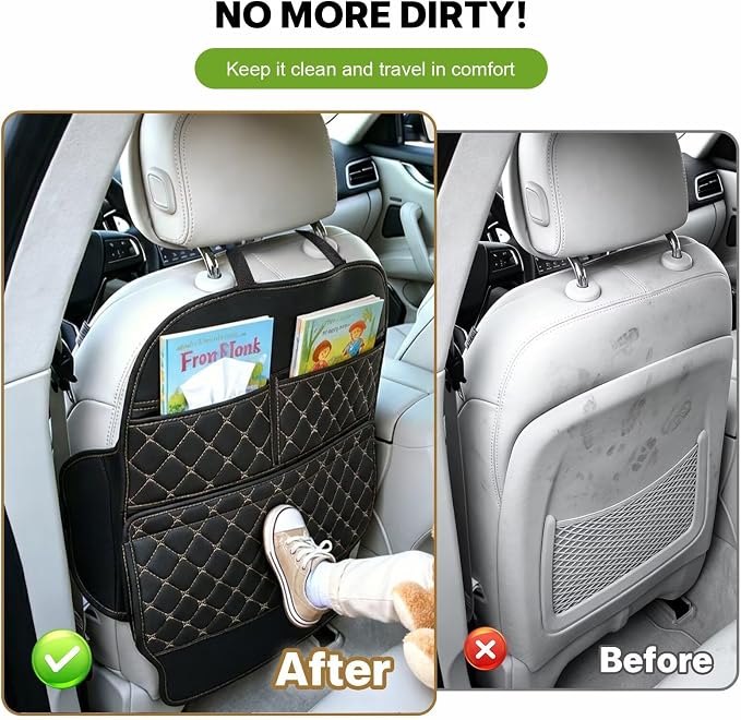 Seat Back Protectors for Kids Car Kick Mats with Large Pocket Organizer Waterproof Dustproof Anti-Scratch Front Seat Back Cover Fits Most Vehicles 2PCS - Image 3