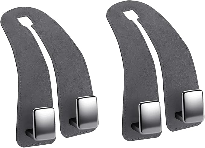 Amooca Car Headrest Hooks 2-Pack Suede Seat Organizer with Metal Core | Universal Fit, Double-hook Design, Backseat Storage for Backpack Umbrella Water Bottle Coat Purses Handbags Groceries, Gray - Image 7