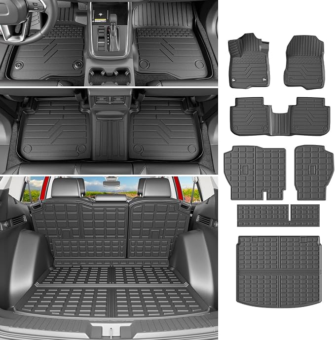 powoq Floor Mats Compatible with 2023-2026 Honda CRV Upper Deck Hybrid | TPE All Weather Replacement for 2023-2026 CRV Accessories (Fit 23-26 Hybrid Upper Deck, Trunk Mat+Backrest Mats+Floor Mats) by powoq