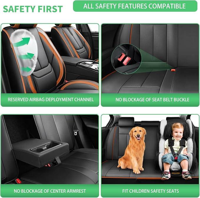 Fit Titan Car Seat Covers for Nissan Titan 2009-2024 2025 2026 -Upgraded Premium Waterproof & Breathable Leather,Airbag Compatible,All-Weather Seat Cushion Protector,2 Front/Black-Brown - Image 5