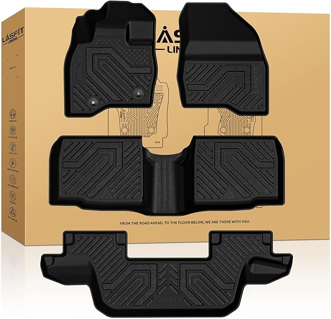LASFIT Floor Mats for Ford Explorer 2015 2016 2017 2018 2019 7 Seater | All Weather TPE Car Floor Liners Custom Fit for Front, Rear and 3rd Row Bench Seat SUV Easy-Clean Accessories, Black 4pcs by LASFIT
