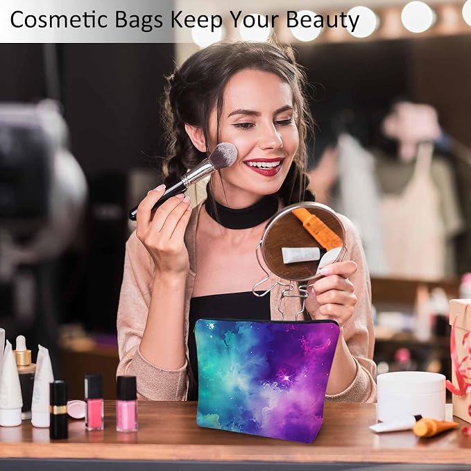 Galaxy Space Makeup Bags Makeup Organizer Cosmic Nebula Universe Space Galaxy Flax Toiletry Bags Travel Cosmetic Bag Makeup Purse Pouch Skincare Bag Wallet Bags For Women Mom Pink Purple - Image 2