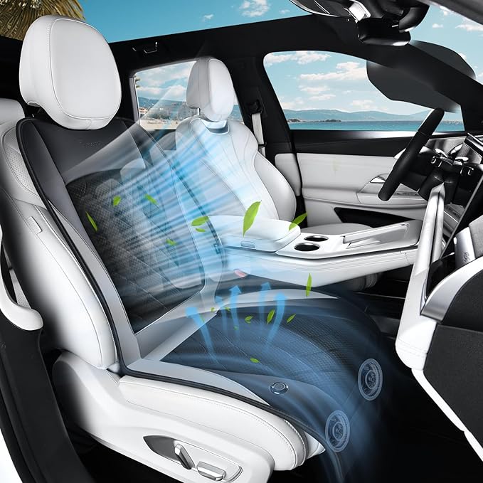 Cooling Car Seat Cover, Ventilated Seat Cushion Cooling Car Seat Pad for Summer Driving with Powerful Turbo Fans Universal Fit for Car SUV Truck Van-Light Grey by FLORICH