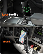 APPS2Car 15W Qi Wireless Car Charger Solid Cup Holder Mount, Adjustable Long Arm & 360° Rotation, Fits 3"–4" Round Cup Holders, Works with Cases ≤ 4 mm (No Metal Attachments) - Image 5