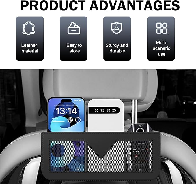 Car Storage Pocket, Leather Car Side Pocket Organizer, Multifunctional Seat Gap Pouch for Mobile Phones Cards Bills, Universal for Most Vehicles (Black) - Image 3